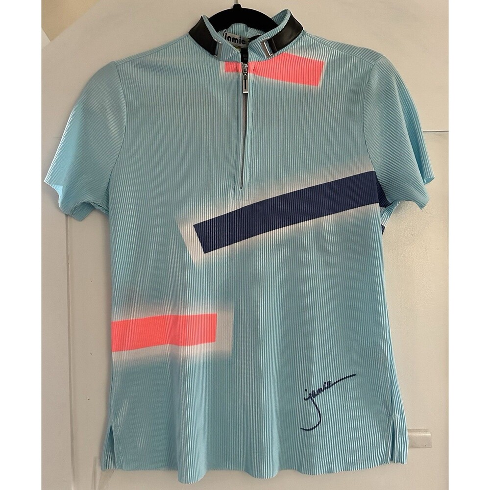 🖤Jamie Sadock Womens Small Golf Shirt Blue Ribbed Zip Mock Neck Athletic Top